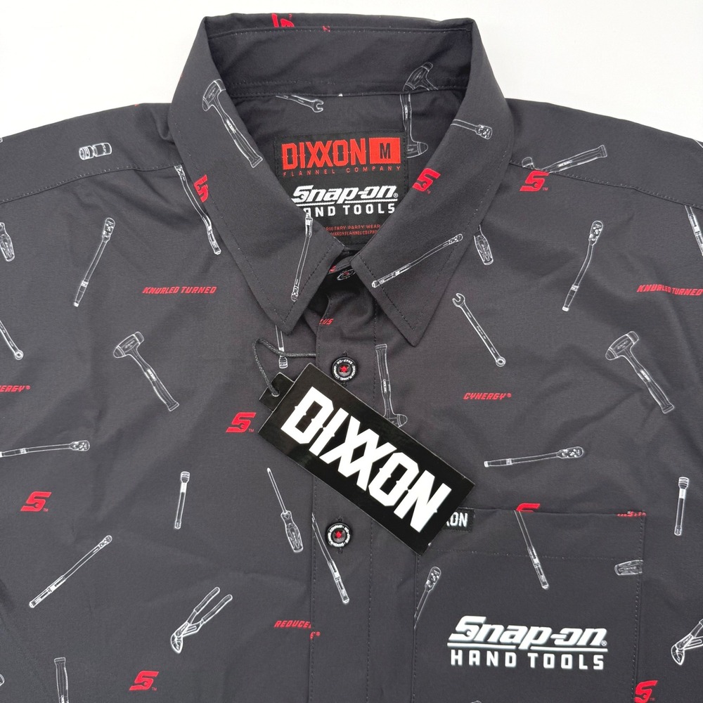Dixxon Button Down Mens Medium Black Snap-on Hand Tools Short Sleeve Tool Print